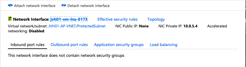 No public IP assigned to the network interface.