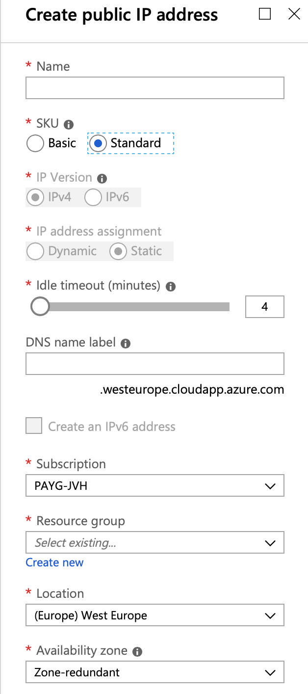 Azure Basic Public IP configuration